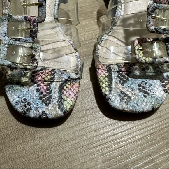 Cecelia New York Lincoln Clear Strap Snake‎ Print Buckle Slide Sandals 7.5 - Picture 12 of 15